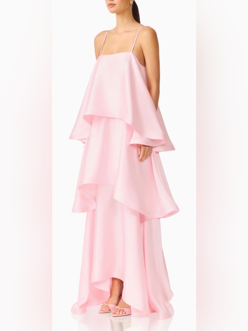 NEW Elliatt Tilly Tiered Maxi Dress blush pale pink satin fabric Sz M - Picture 2 of 9